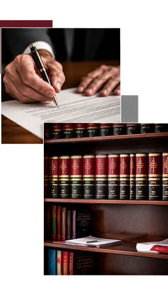 imagen libros y persona firmando documento